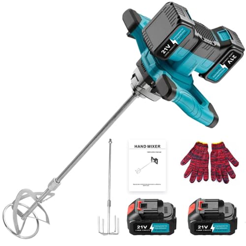 Mezclador de cemento inalámbrico, mezclador de mortero de mano con baterías de 21 V, motor sin escobillas de cobre para mezclar pintura, yeso, cemento, mortero