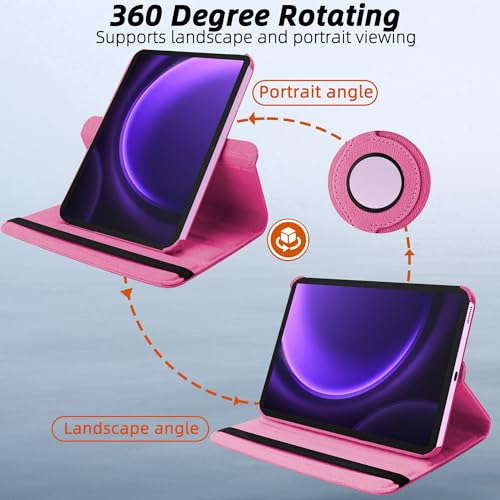 Image of TGK Rotating Cover for Samsung Galaxy Tab S9 FE 10.9 inch Tablet 360 Degree Rotating Leather Flip Case (Hot Pink)