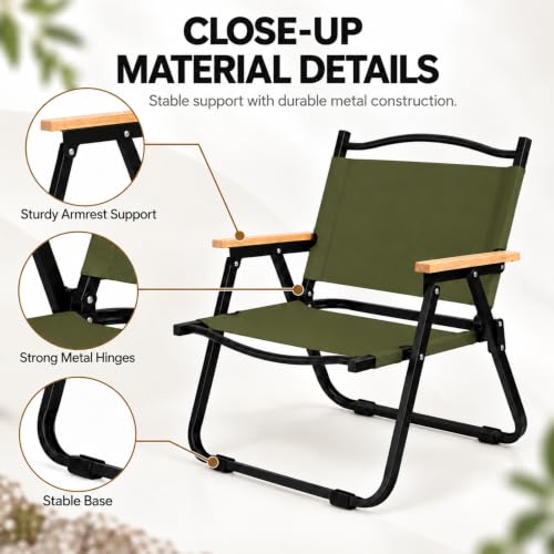 Image of STAR WORK Portable Foldable Chair Outdoor Furniture Compact Chair Aluminum with Armrests for Travel Camping, Fishing Picnic, Ultralight Low Beach Concert Camping Folding Chair (Green, Medium)