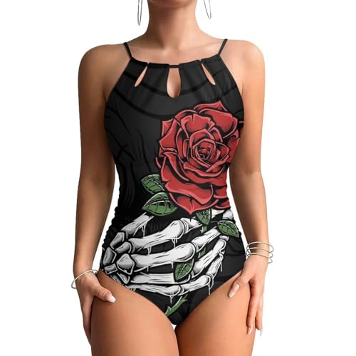 Maillots de bain une pièce femme tête de mort rose avec doublure gainante