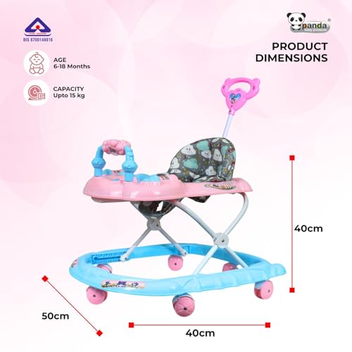 Image of Panda Baby Products Walker with Push Handle, Musical Toys & Adjustable Height - Safe & Comfortable Learning Walker for Babies (6-18 Months) (Pink, 111 Baby Walker)