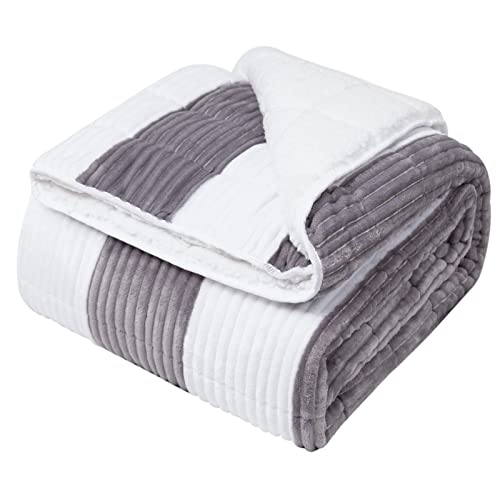 Image of Sherpa Weighted Blanket for Adults 15lbs, 48 inchx72 inch, Twin Full Size Fuzzy Heavy Throw Blanket for 140-160lbs, Microfiber Soft Thick Big Blankets Weighted Comforter Breathable Gift for Sleeping, Grey