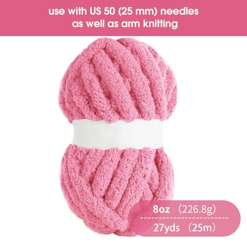 HOMBYS 8 Pack Assorted Chunky Yarn for Crocheting,Super Bulky Large Soft Fluffy Yarn,Plush Fuzzy Yarn,Thick Chenille Yarn for Hand Knitting/Arm Knitting,4 Pink,4 Rose Red(27yds,8 oz Each Skein)