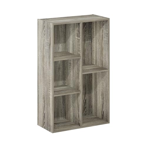 Image of Furinno LUDER Book Shelf, 5-Cube Bookshelf, Reversible Bookcase, 9.4 x 19.5 x 31.5, Easy Assembly, for Living Room, Bedroom, Home Office, French Oak