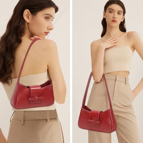 Image of Red Purse for Women Cute Bow Vintage Small Red Shoulder Bag Trendy Y2K Purses Mini Purse Leather Shoulder Handbag Y2K Bags for Girls