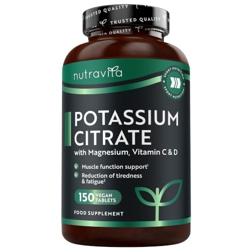 Nutravita Potassium Supplements 1540mg with Vitamin C D & Magnesium - 150 Vegan Tablets - High Strength Potassium Citrate - Electrolytes Support - Contributes to Normal Muscle Function