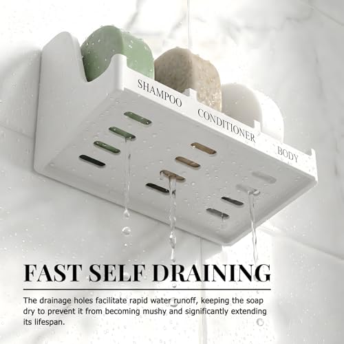 Image of Soap Holder for Shower Wall, 3-Compartment Soap Dish for Shampoo, Conditioner and Body Soap, Fast Draining & Rust-Proof & Heavy Duty, Ultra-Strong Adhesive for Long-Term Bathroom Use & Freestanding