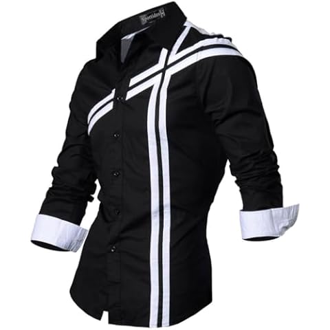 Sportides Men's Casual Button-Down Shirts Long Sleeve Print Dress Shirts K006_Black_L Cover
