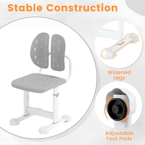 Image of Costzon Kids Desk Chair, Height-Adjustable Study Chair w /Breathable Seat, Double Back Support & Heavy Duty Metal Frame for 3+ Years Old Students Boys & Girls (Gray)