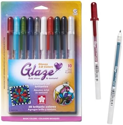 Sakura 38369 10-Piece Blister Card Glaze 3-Dimensional Glossy Ink Pen Set, Assorted Color