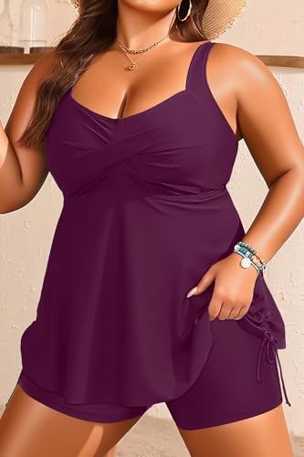 Image of Aqua Eve Women Plus Size Tankini Swimsuit Two Piece Flowy Swimdress Bathing Suits with Shorts