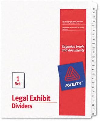Avery : Allstate-Style Legal Side Tab Dividers, 25-Tab, 51-75, Letter, White, Set of 25 -:- Sold as 2 Packs of - 25 - / - Total of 50 Each