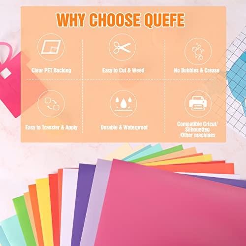 Quefe 60 Packs Permanent Vinyl For Cricut Machine, 12'' X 12'' Adhesive Vinyl Sheets, 40 Assorted Colors For Signs, Scrapbooking, Car Decal, Craft Cutters, Deco Sticker #TOP1