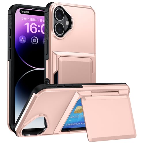 FDTCYDS for iPhone 17 Wallet - Style Protective Case with Card Holder (Holds 5 Cards) - Rose Gold