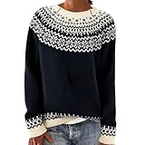 Pull Norvégien Pour Femme Pulls En Tricoté Vintage À Motif Hiver Chaud Pull Islandais Jacquard À Manches Longues Sweater Col Rond Chandail Décontracté Hauts Mohair Élégant Pullover Léger Tops