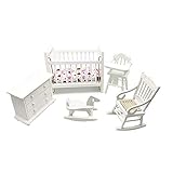 White Wooden Nursery Bedroom (5pcs) 1:12 Scale Dollhouse Furniture ,Non-Toxic Paint