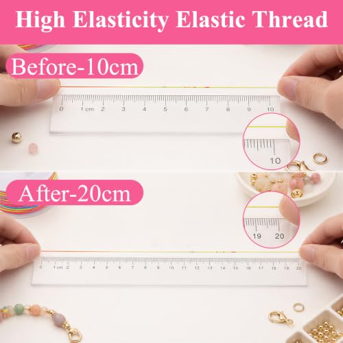Cordón elástico de 1 mm para pulseras y manualidades con kit de tijeras y enhebradores 6