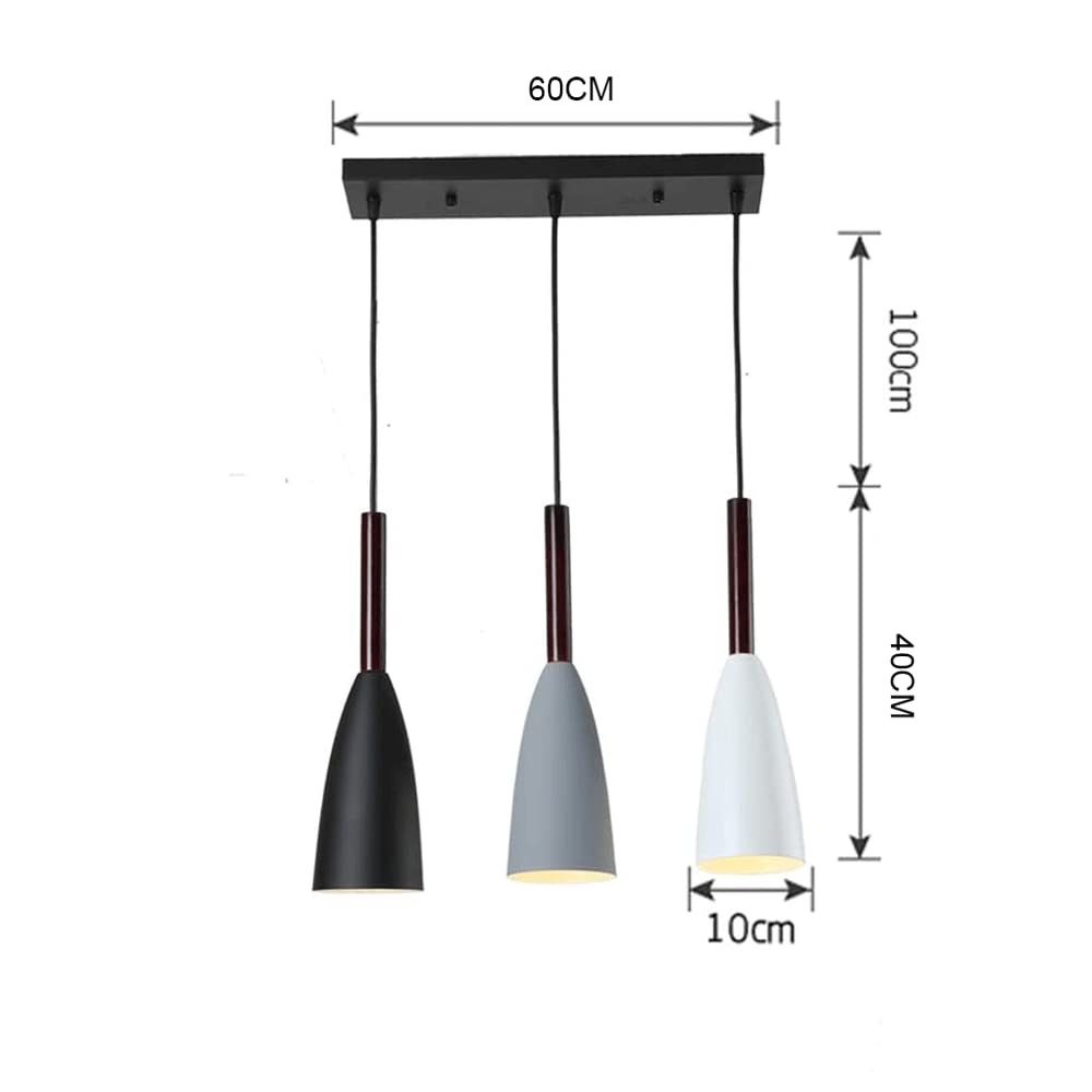 Luces colgantes de hierro creativas modernas de 3 cabezas, luz de isla de techo simple, lámpara colgante de metal con kit de cuerpo de luz de madera, lámparas de suspensión de altura ajustable para co