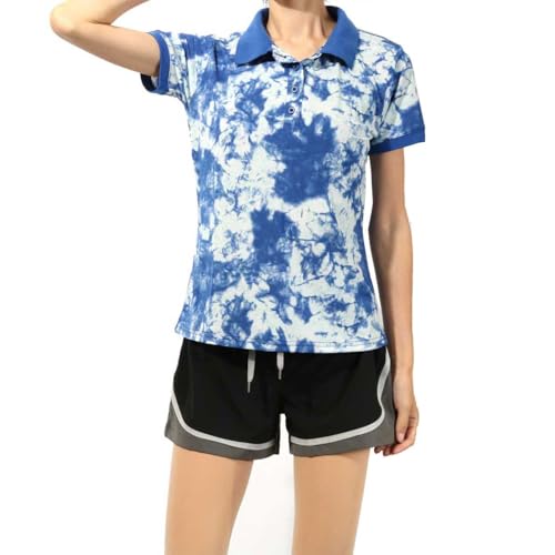 Pane(t)one レディース襟付き半袖タイダイブルーTシャツ