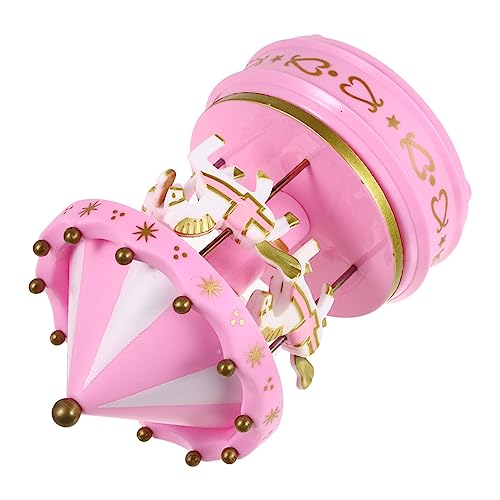 Healifty Caja Musical Carrusel Rosa De Plástico, Adorno Musical Sin Batería, Decoración Infantil para Hogar y Oficina, Obsequio Creativo para Niñas y Cumpleaños