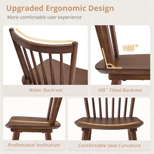 Farmhouse Windsor Bar Stools Set of 2 for Kitchen Island, Brown