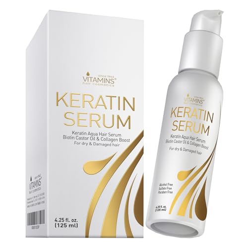 Vitamins Sérum Kératine Cheveux Secs et Abîmés - Soin Proteine Fortifiant à Huile de Castor, Biotine et...