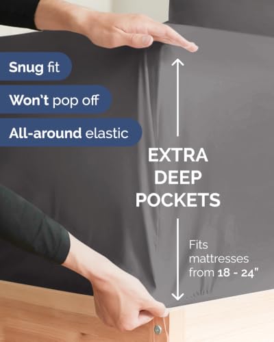 Image of Extra Deep Flex Top Split Head King Fitted Sheet - Hotel Luxury Single Fitted Sheet Only - Easily Fits 18 inch to 24 inch Mattress - Ultra Soft, Wrinkle Free w /Extra Deep Pockets - Dark Grey