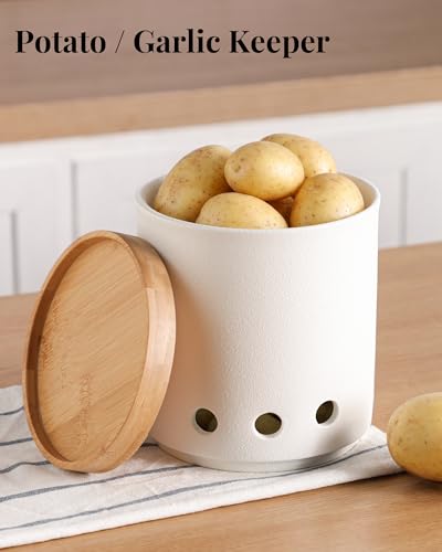 Image of LoeJan 360 Rotating Ceramic Utensil Holder for Kitchen Countertop - Cooking Utensil Crock Organizer with Non-Slip Cork Base for Farmhouse Kitchen Decor, Textured White