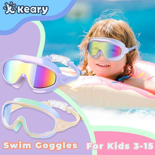 Image of Keary 2 Pack Kids Swim Goggles for 3-15 UV Protection Anti-Fog Pool Water Swimming Goggles for Boys Girls Youth Toddler