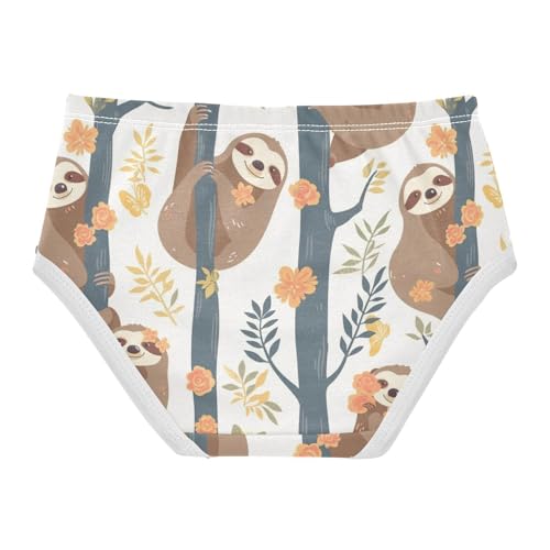 Wusikd Cute Sloths Girls' Underwear Cotton Hanging Tree Flowers Girls Briefs Soft Toddler Underwear 2T2