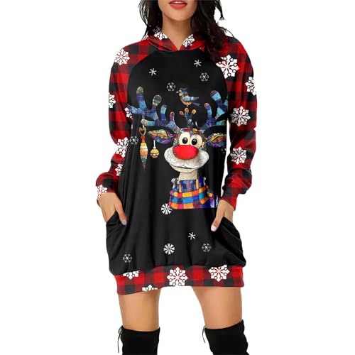 Robe confort de Noël pour femmes oubliez le froid avec ce sweat à capuche long à grandes poches