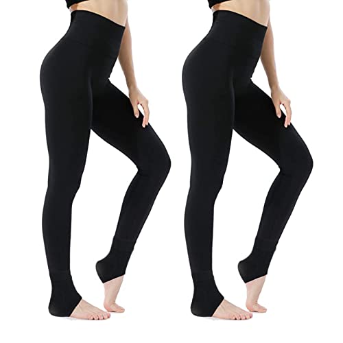 BINXWA Thermoleggins Für Damen, 2 pcs Leggings Damen Baumwolle, Winter Warme Women's Leggings high Waist mit Bauchkontrolle, Thermo Leggings schwarz Fleecefutter (S Szie Geeignet für 40kg bis 55kg)