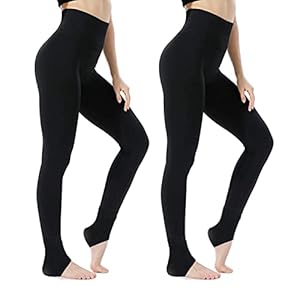 Thermoleggins Für Damen, 2 pcs Leggings Damen Baumwolle, Winter Warme Women’s Leggings high Waist mit Bauchkontrolle, Thermo Leggings schwarz Fleecefutter (Geeignet für 40kg bis 70kg)