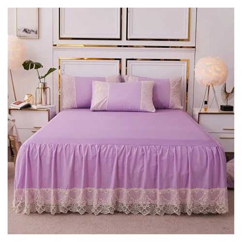 Falda de cama de encaje lavada juego de cama con fundas de almohada 2