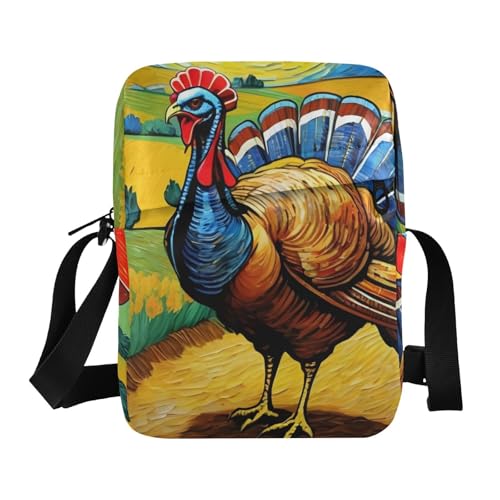 Crossbody Sling Bag for Women Men, Zipper Closure Messenger Bags Turkey Abstract Artist Print with Card Phone Passport Compartment 6.6×9.4×2.5 IN