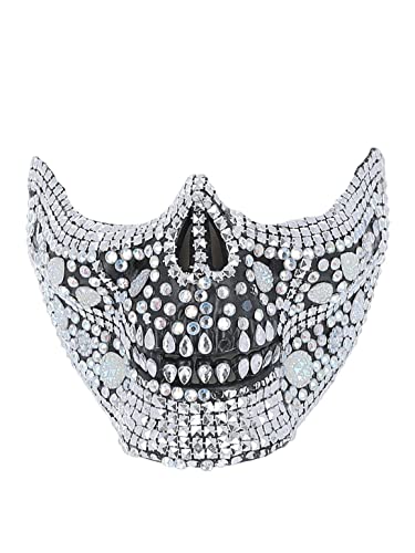 Smiffys Deluxe Crystal Skull Half Face Mask, Halloween Fancy Dress Accessory, Skeleton Dress Up Masks, Silver
