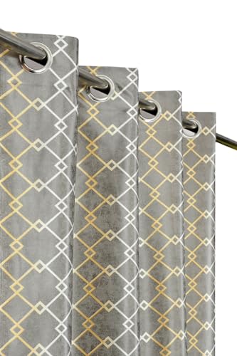 Image of Check Pattern Window Curtains for Living Room | Drawing Room Parde | Curtain Panel for Door, Grey Color 5 Feet 3 Pcs Set Curtains