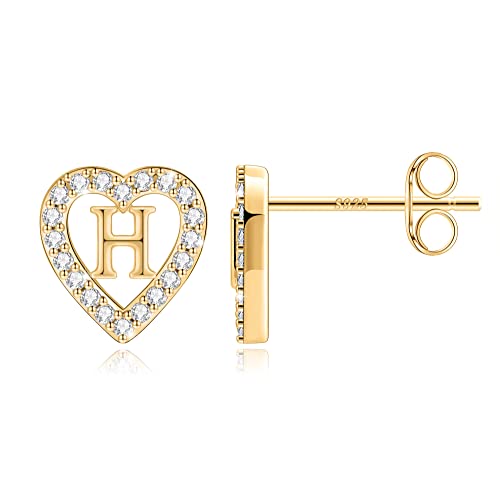 Image of Anoup Heart Initial Earrings for Girls Gifts - S925 Sterling Silver Post CZ Hypoallergenic Stud Initial Earrings for Women Teen Girls Birthday Gifts for Kids Jewelry