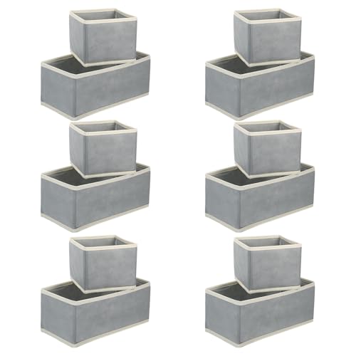 SAFIGLE Caja Organizadora Plegable para Armario 12 Piezas Cestas de Tela Resistentes Color Gris Claro Borde Beige Organizador Apilable para Cajones y Ropa Interior Adecuado para