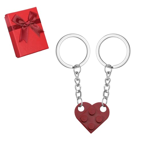 Weenwill Llavero de Ladrillo Corazón Llaveros Pareja Matching Brick Keychain Rojo Llavero de Socio Llaveros Enamorados Decoraciones Corazón a Juego