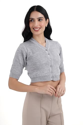 Image of Women Winter Wear V-Neck Half Sleeves Regular Fit Woollen Blouse
