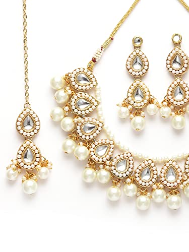 Karatcart Gold Plated Pearl and Drop Kundan Studded Choker Necklace Setfor Women - Image 6