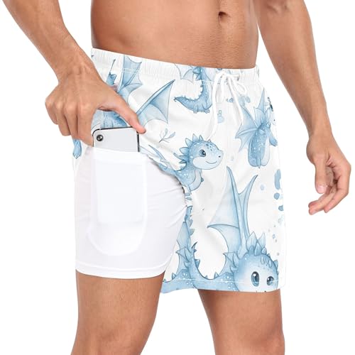 xigua Watercolor Cute Baby Dragon Mens Swim Trunks with Liner, 5 inch Quick Dry Mens Boardshorts for Beach2
