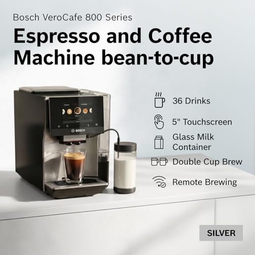 Image of Bosch Fully Automatic Coffee and Espresso Machine - 36 Drinks, Double Cup Barista Style Super Coffee Maker - Touchscreen, Large Bean Capacity - Easy Clean, Maintenance - Metallic Silver - TPU60501