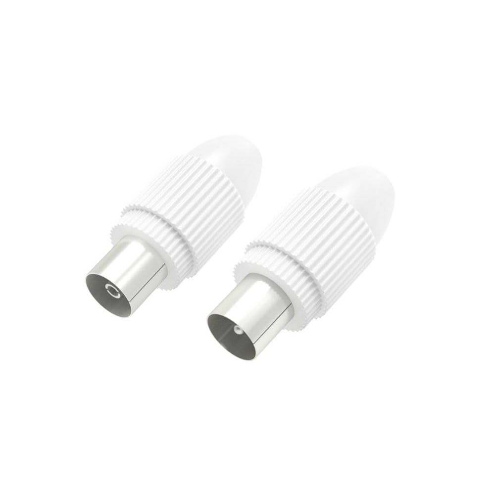 Hama TV-Antennenstecker TV Koaxialstecker männlich + Koaxialstecker weiblich, 5-7 mm, weiß, 2 Stück