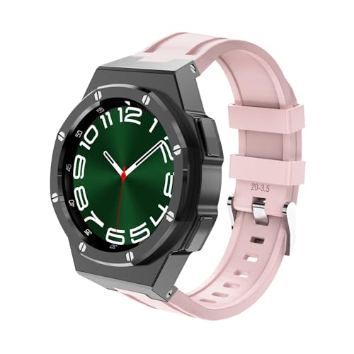 dayeer Samsung Galaxy Watch 6 Classic 43mm 47mm �X�e�����X�X�`�[���x�[���V���R���X�g���b�v�u���X���b�g�Z�b�g�p�������^���E�H�b�`�o���h�P�[�X�����L�b�g(Silicone-B-Pink,43mm)