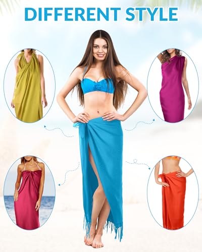 Hercicy 6 Pieces Women Beach Long Sarong wrap Coverups Batik Wrap Pareo with Tassel for Women Sarong for Beach2