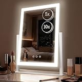 DECADENCE Vanity Mirror with Lights, 17.3’’ LED Makeup Mirror Detachable 10X/5X Magnification, Smart Touch Control, 3 Color Lighting Modes,360°Rotation Tabletop Make Up Mirror for Bedroom Bathroom