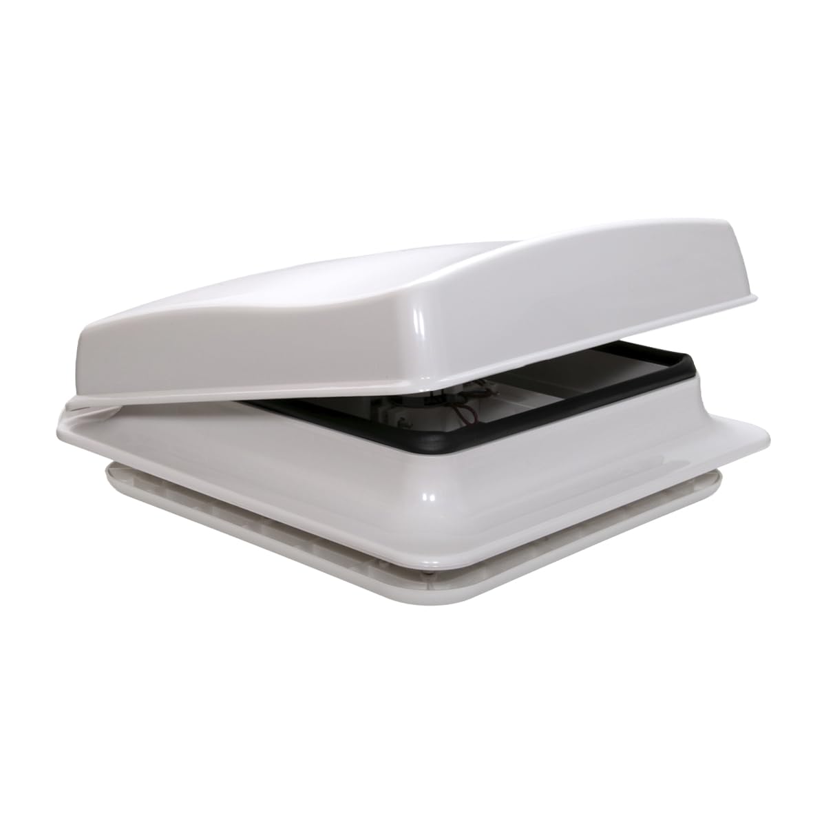 Claraboya de Techo para Autocaravana 12V con Ventilador y Motor, 43R Tapa Blanca 280 x 280 mm, Ventilación Compacta para Baño, Ducha, Camper, Caravana y RV