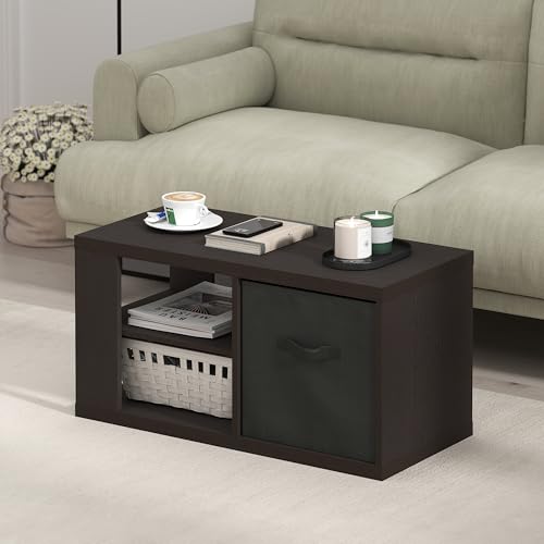 Image of Furinno Viola 3-Tier Modern Coffee Table, Printer Stand, Dark Oak | 1.2-inch Extra Thick Tabletop Center Table, Side Table, Open Shelf, 1x Storage Bin, for Living Room, Bedroom, Home Office